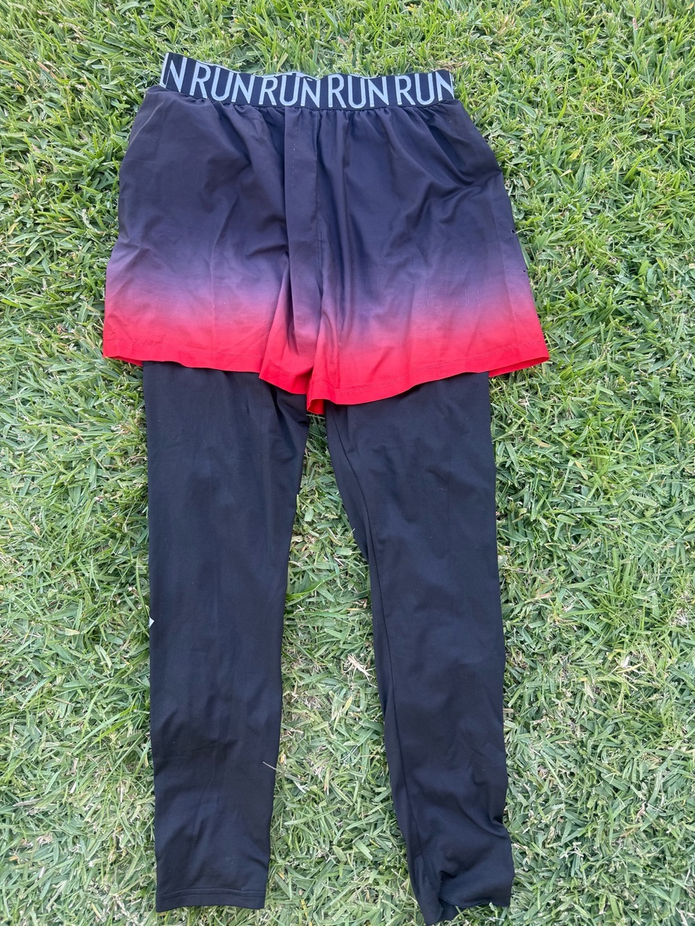 RUN Branded Black and Red Ombre Skirted Leggings for Kids